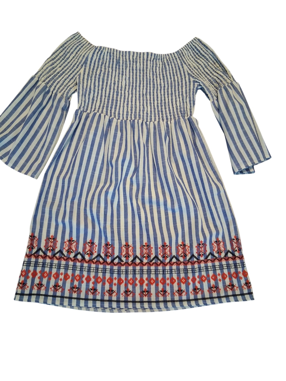 Braeve Coastal Boho Embroidered Cotton Mini Dress Bell Sleeve M - Picture 4 of 9